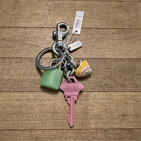 Coach Pink Key Green Lock Heart Cluster Keychain Fob Bag Charm - Picture 6 of 7